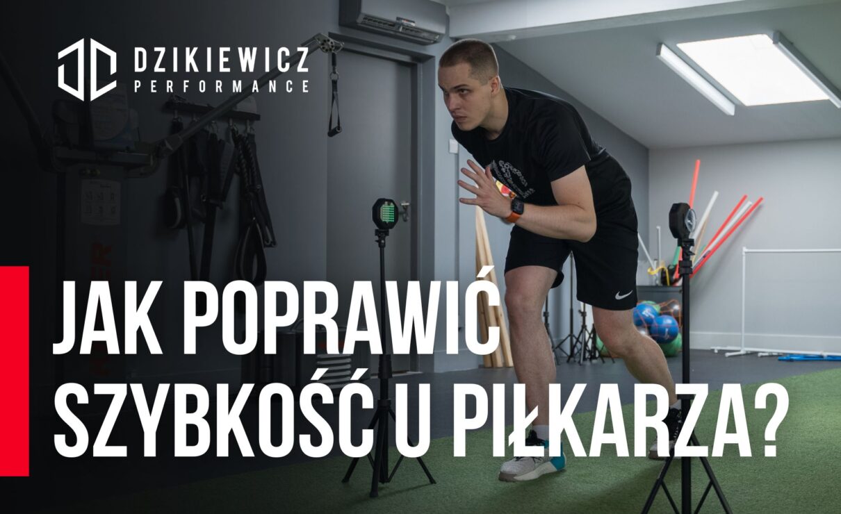 Trener przygotowania motorycznego przygotowuje piłkarza do testu sprintu – trening szybkości w Dzikiewicz Performance