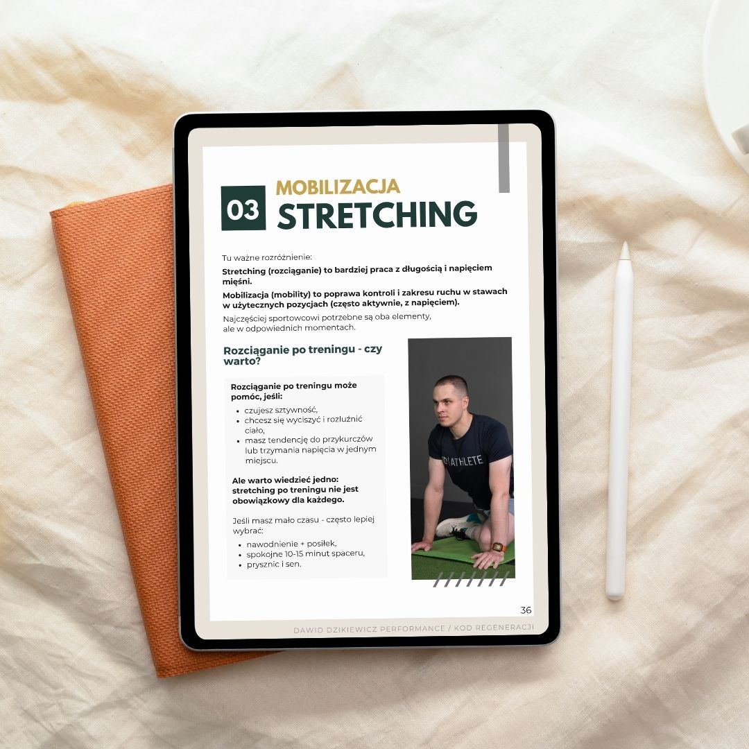 Fragment ebooka Kod Regeneracji omawiający stretching i mobilizację po treningu