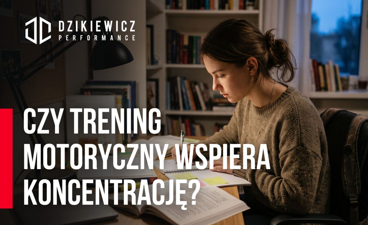 Kobieta ucząca się przy biurku – grafika o wpływie treningu motorycznego na koncentrację